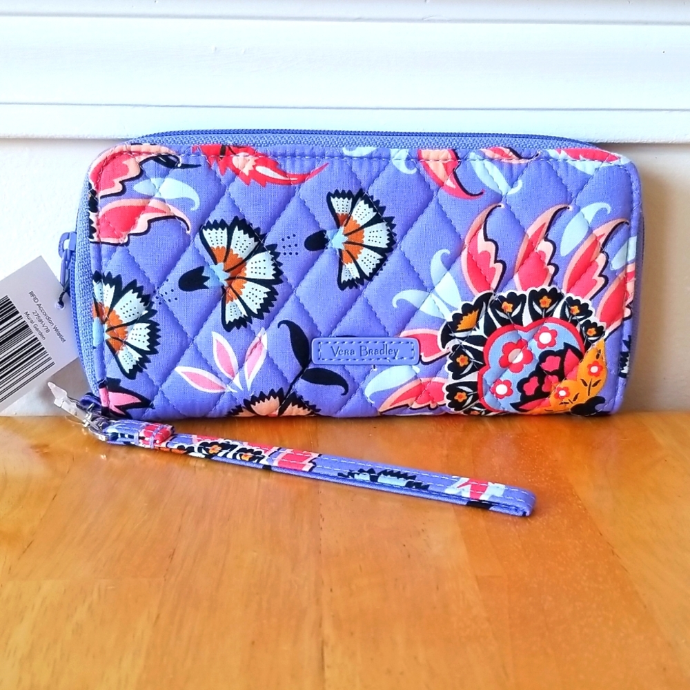 Vera Bradley Purple Floral Quilted Zip Wristlet